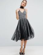 Asos Cami Stripe Mesh Fit And Flare Midi Dress - Multi