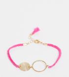 Asos Design Curve Cord Bracelet With Open Circle And Hammered Disc In Pink