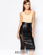 The 8th Sign Pu Top Body-conscious Dress With Mesh Insert Skirt - Black
