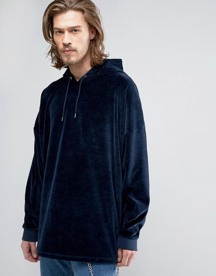 Asos Extreme Oversized Hoodie In Navy Velour - Navy