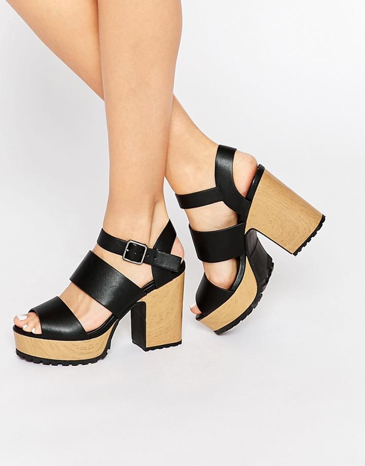 Monki Wooden Heeled Sandal - Black