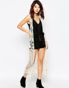 Brave Soul Maxi Sleeveless Crochet Cardigan With Tassel Detail - Cream