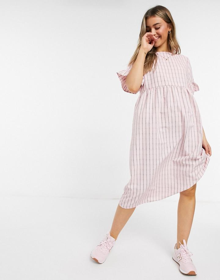 Lola May Long Smock Dress In Pink Check
