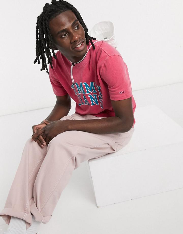 Tommy Jeans Novel Varsity Logo T-shirt In Washed Pink