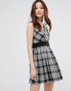 Wal G Skater Dress In Check Print - Black