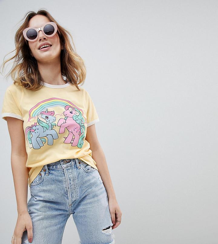 Asos Petite T-shirt With My Little Pony Print And Contrast Binding - Yellow