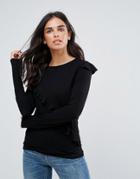 Only Lise Fril Side Long Sleeved T-shirt - Black