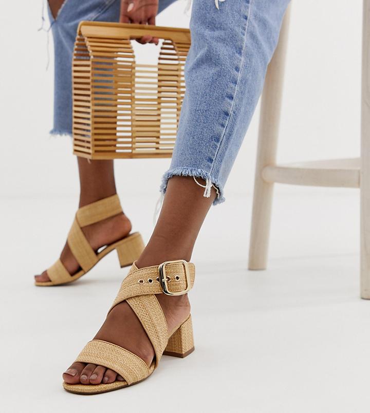 Asos Design Hip Hop Block Heeled Sandals In Natural - Beige