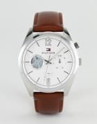 Tommy Hilfiger Deacan Leather Watch In Brown 44mm - Brown
