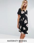 New Look Maternity Belted Floral Print Dress - Black