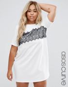 Asos Curve Shift Dress With Lace Panel - White
