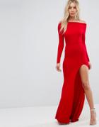 Asos Long Sleeve Open Back Maxi Fishtail Dress - Multi