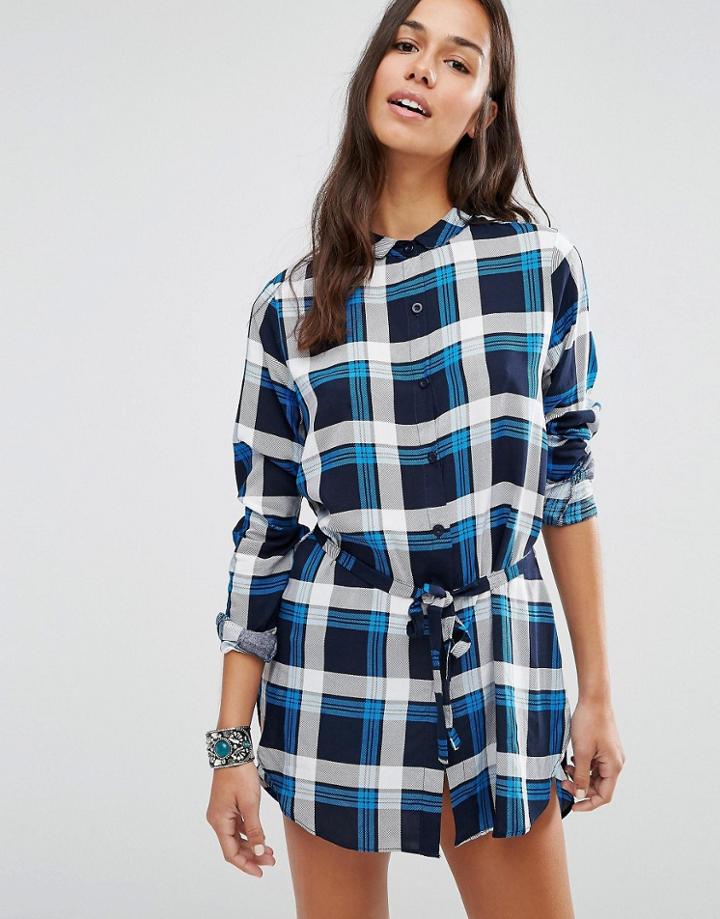 Brave Soul Check Shirt Dress - Blue