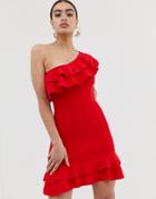 In The Style Billie Faiers One Shoulder Frill Dress - Red