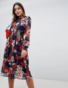 Boohoo High Neck Midi Dress In Floral - Multi