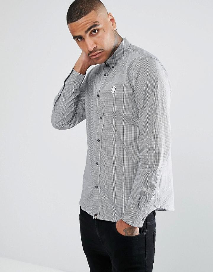 Pretty Green Long Sleeve Gingham Shirt In Black - Black