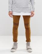 Asos Super Skinny Jeans With Biker Details In Brown - Rubber Brown