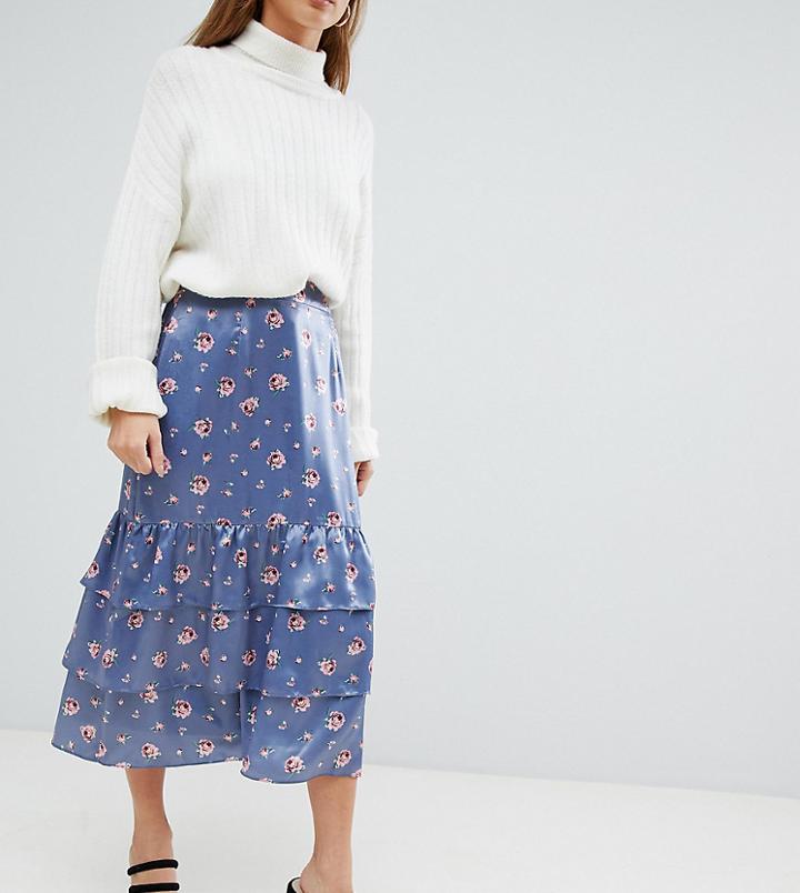 Fashion Union Petite Midi Skirt In Romantic Floral - Gray
