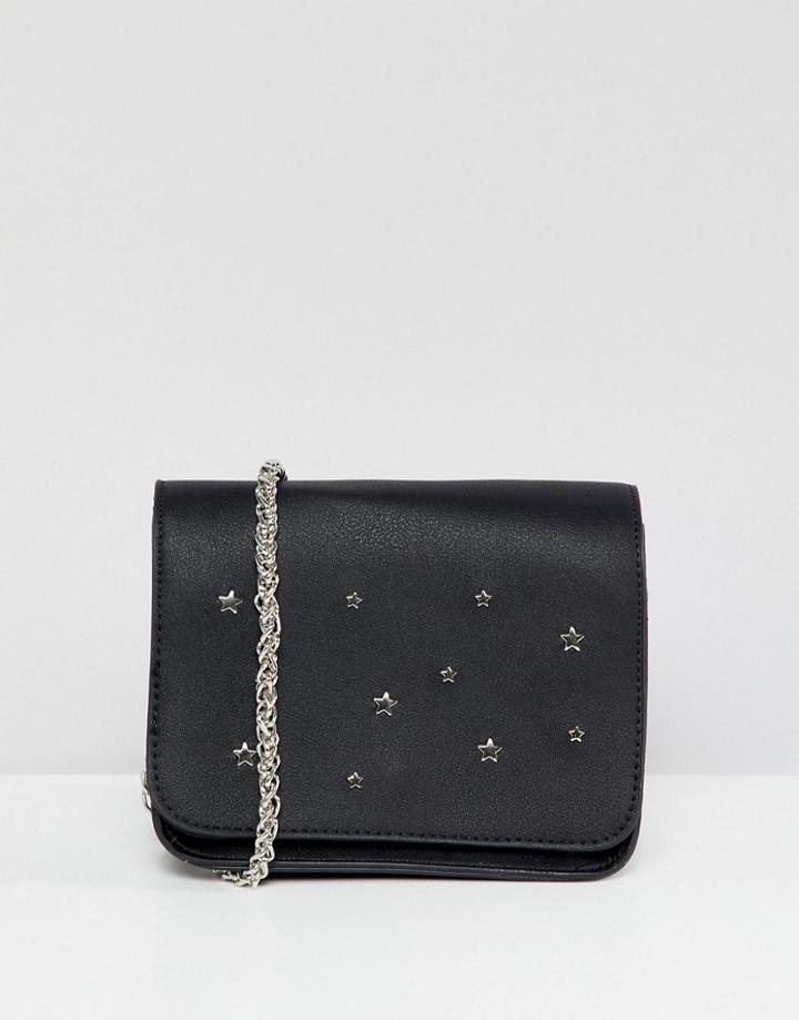Pull & Bear Star Studded Crossbody Bag In Black - Black