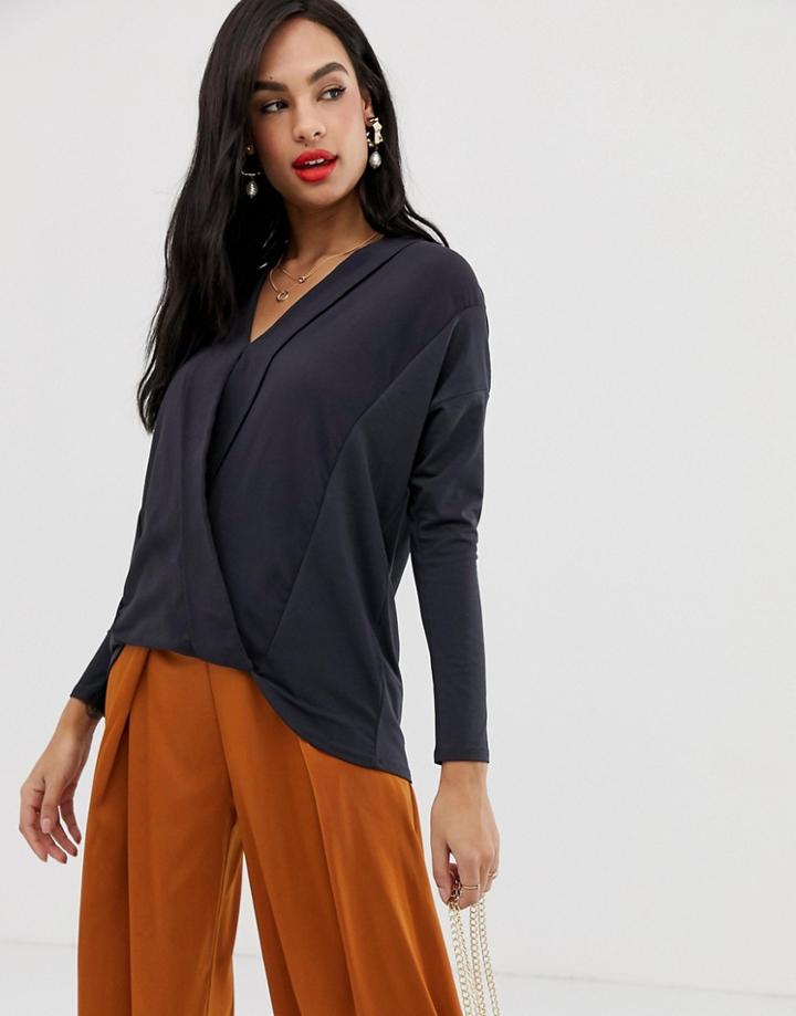 Oasis Wrap Top In Dark Gray - Black