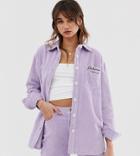 Reclaimed Vintage Inspired Oversized Shirt In Cord With Logo Embroidery-purple