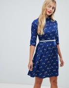 Yumi Belted Shirt Dress In Mini Unicorn Print-navy