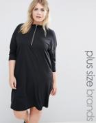 Junarose Drop Shoulder Funnel Neck Jersey Dress - Black