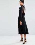 Asos Midi Dress In Rib With Open Back - Black