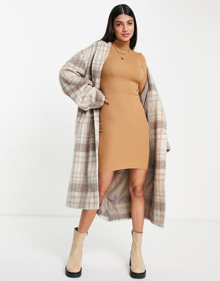 Brave Soul Juliet Roll Neck Sweater Dress-brown
