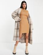 Brave Soul Juliet Roll Neck Sweater Dress-brown