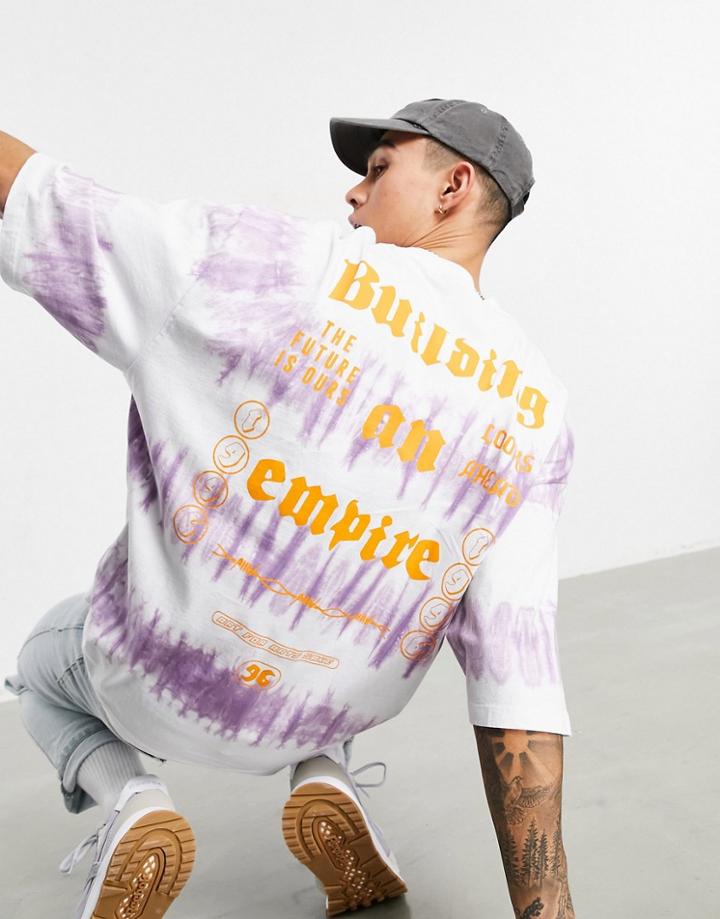 Asos Design Oversized T-shirt In Tie Dye Stripe With Back Print-multi