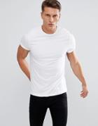 Asos Design T-shirt With Crew Neck And Roll Sleeve In White - White
