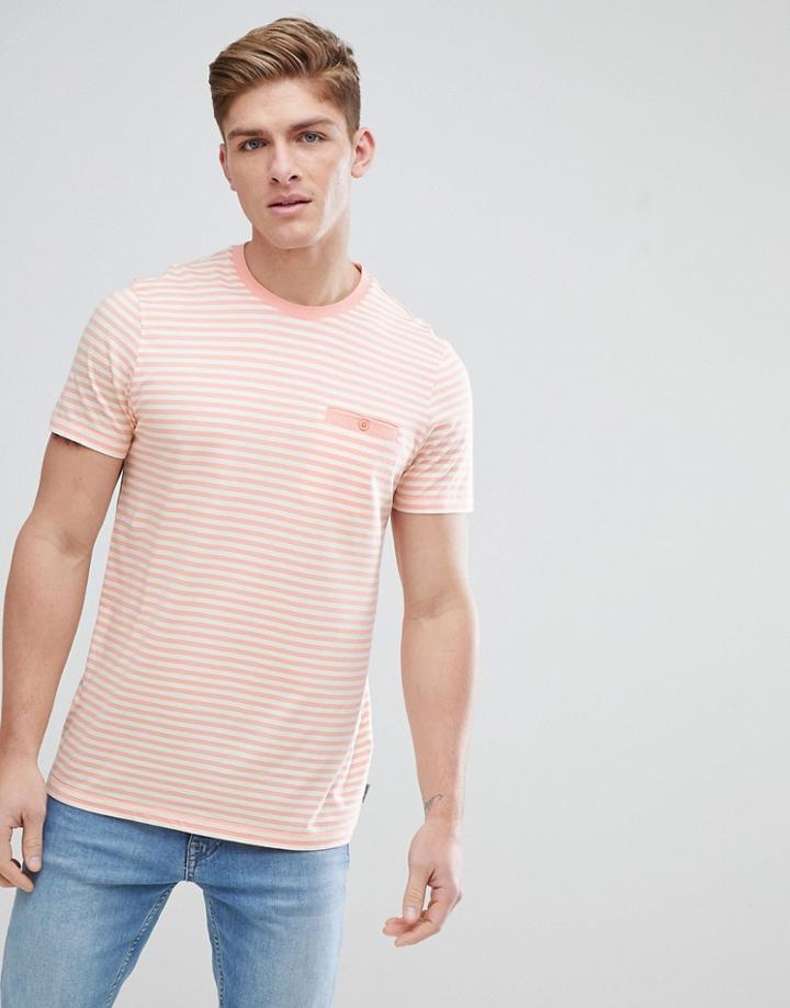 Ted Baker Stripe T-shirt In Peach Stripe - Orange