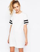 Daisy Street Shift Dress With Contrast Stripe Sleeve - Navy