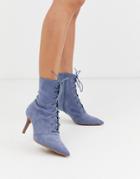 Asos Design Respect Lace Up Kitten Heel Boots In Gray