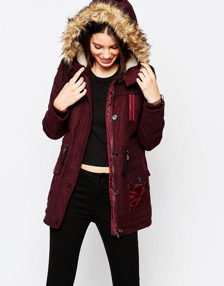 Bellfield Melton Contrast Parka - Red