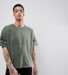 Heart & Dagger Oversized T-shirt With Striped Sleeve - Green