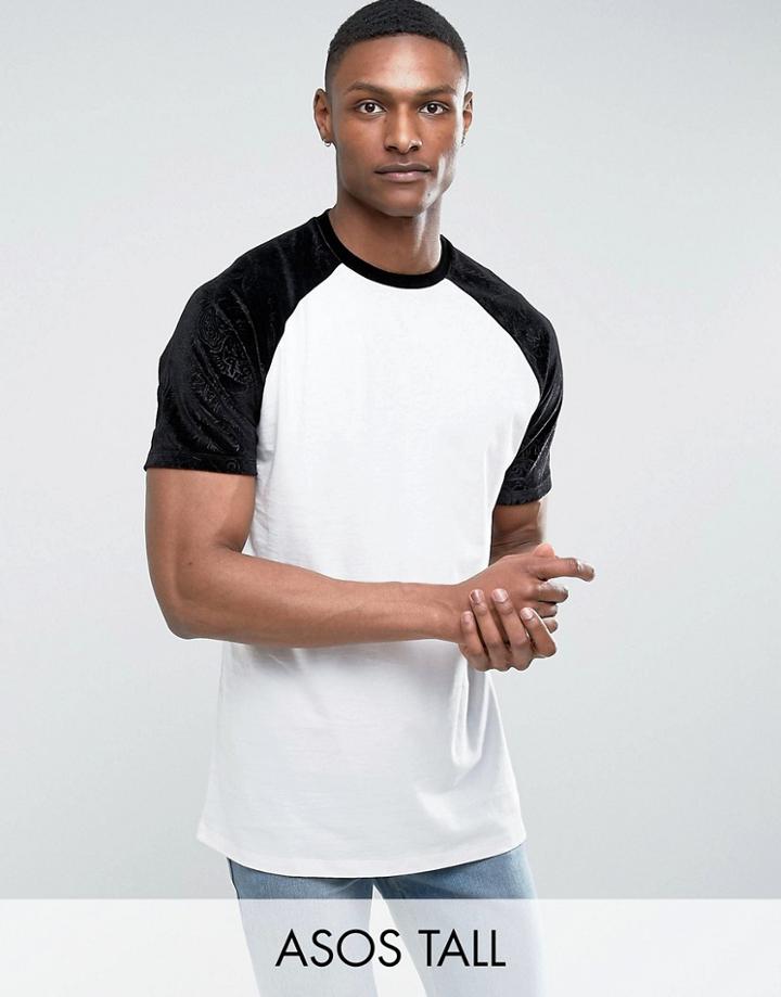 Asos Tall Oversized Raglan T-shirt With Embossed Floral Velvet Sleeves - White