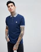 Pretty Green Slim Fit Holcombe Zip Neck Logo Polo In Navy - Navy