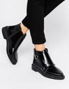 T.u.k. Jam Strap Leather Flat Ankle Boots - Black