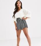 River Island Petite Frill Hem Shorts In Link Print-multi