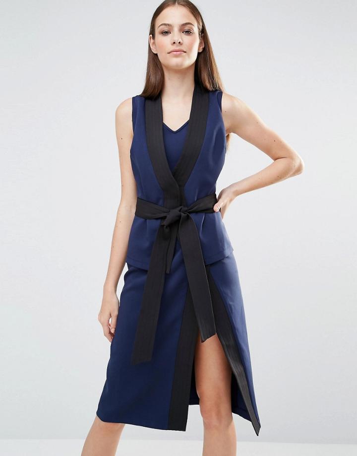 Lavish Alice Sash Tie Detail Midi Dress - Navy
