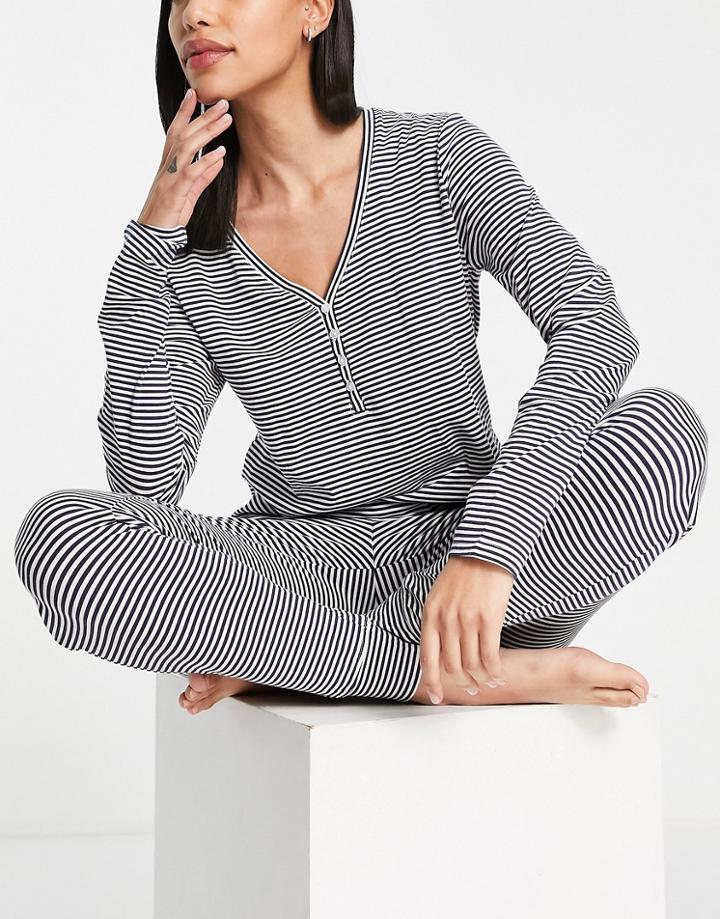 Lindex Organic Cotton Henley Night Top In Navy