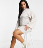 Asos Design Curve Brushed Rib Batwing Mini Dress In Oatmeal-white