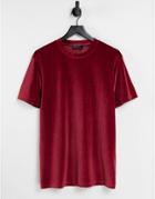 Asos Design T-shirt In Burgundy Velour-red