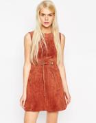 Asos A-line Dress In Suede With Square Eyelet Detail - Chartreuse