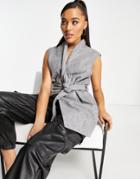 Parisian Sleeveless Belted Vest In Gray