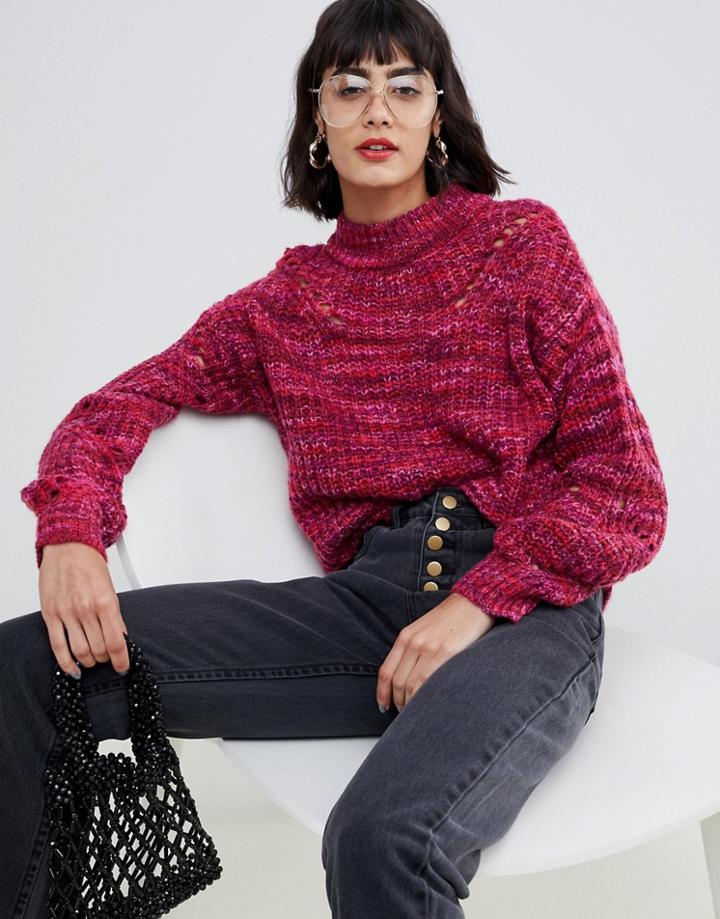 Pieces Space Dye Sweater - Red