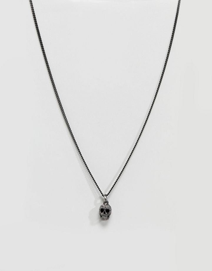Simon Carter Skull Pendant Necklace In Antique Silver Wiith Black Diamond Swarovski Crystals - Black