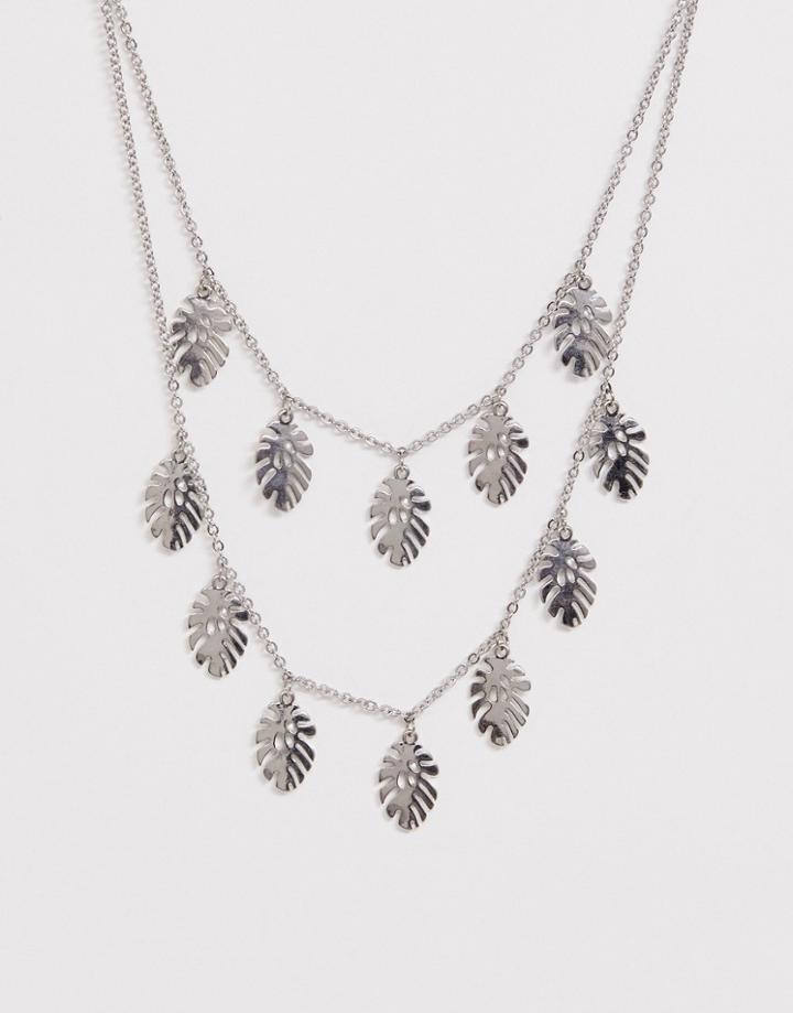 Skinny Dip Silver Palm Leaf Double Necklace